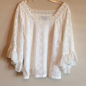 White House Black Market Lace and Ruffles Top